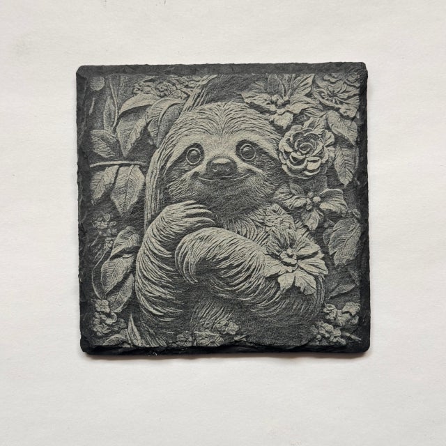 3D Illusion Sloth | Engraved Slate Coaster