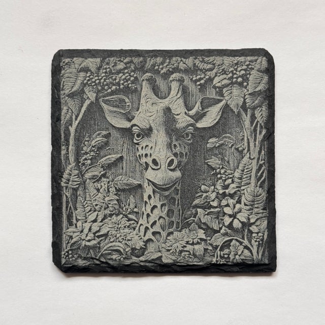 3D Illusion Giraffe | Engraved Slate Coaster