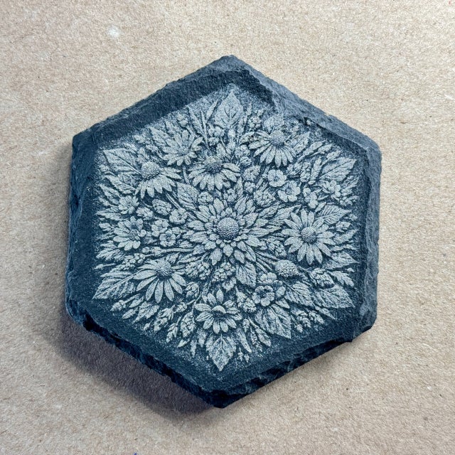 3D Illusion Wildflower Mandala | Engraved Slate Coaster