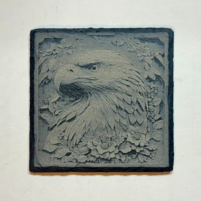 3D Eagle Illusion Flowers Monument | Engraved Slate Coaster