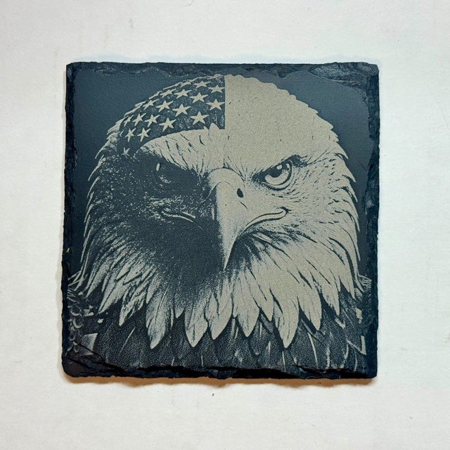 3D Eagle Illusion With Flag Monument | Engraved Slate Coaster
