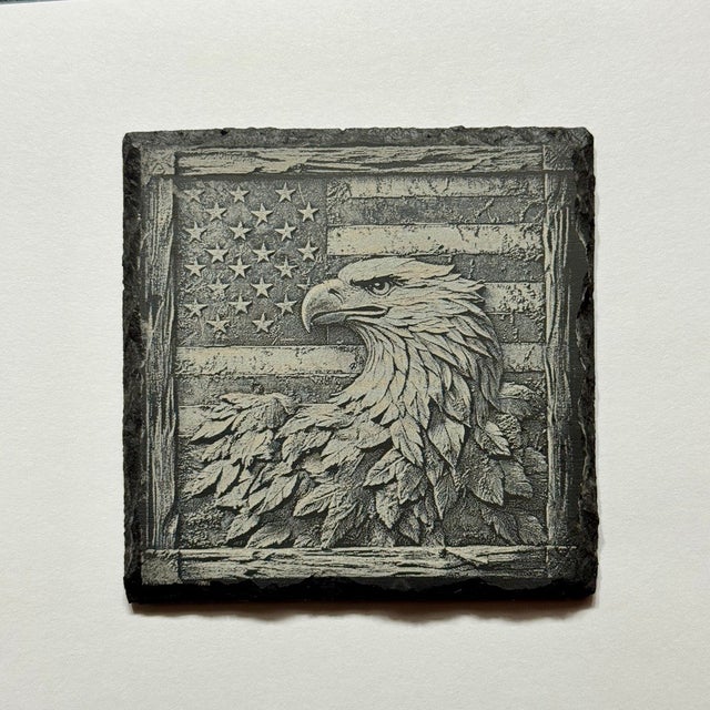 3D Illusion Eagle With Flag And Frame Monument | Engraved Slate Coaster